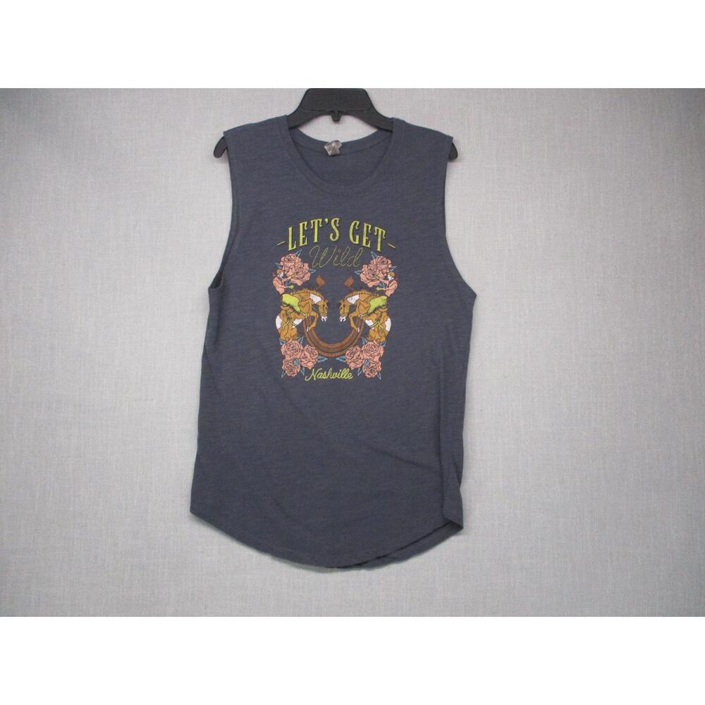 Platinum Gray Trendy Graphic Nashville Streetwear Sleeveless Top Women Size L